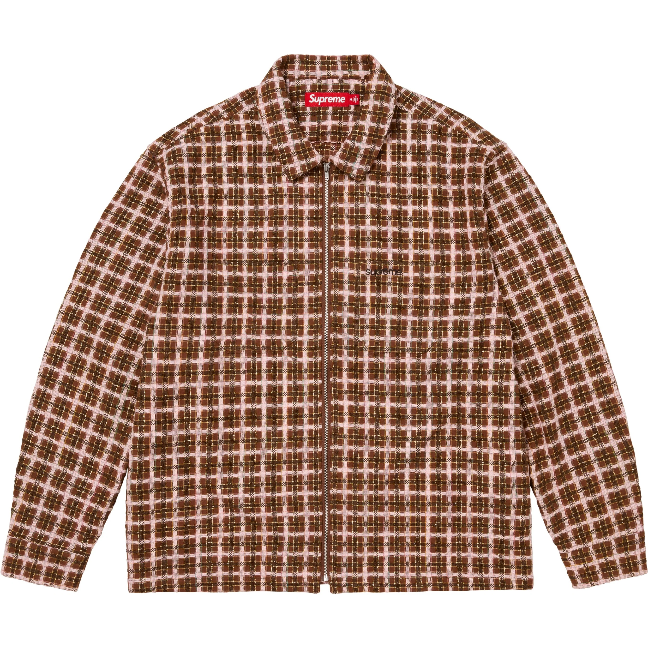 Metallic Plaid Zip Up Shirt view 3